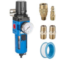 NANPU 3/8" NPT Compressed Air Filter Regulator Combo Piggyback, 5 Micron Brass Element, Poly Bowl, Manual Drain, Metal Bracket, 0-150 psi Gauge - AW3000-03M