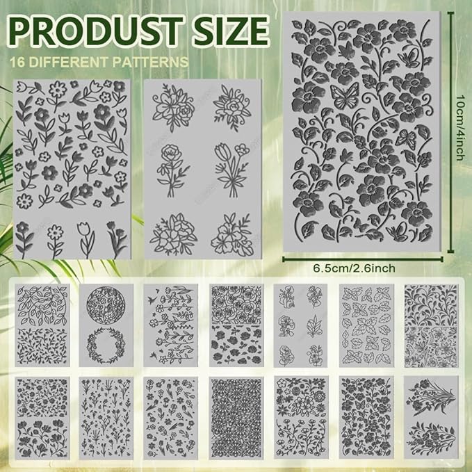 CHGCRAFT 16 Sheets 16 Styles Plants Butterflies Wildflowers Polymer Clay Texture Mat Modeling Pattern Pad Leaves Flowers Texture Sheets for Polymer Clay Making Earrings Jewelry Tools, 4×2.6 inch