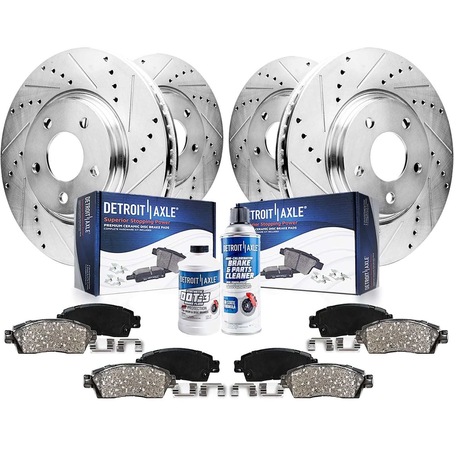 Detroit Axle - Brake Kit for 2013-2016 Ford Escape 2014-2018 Transit Connect, Drilled Slotted Disc Brake Rotors Ceramic Brakes P