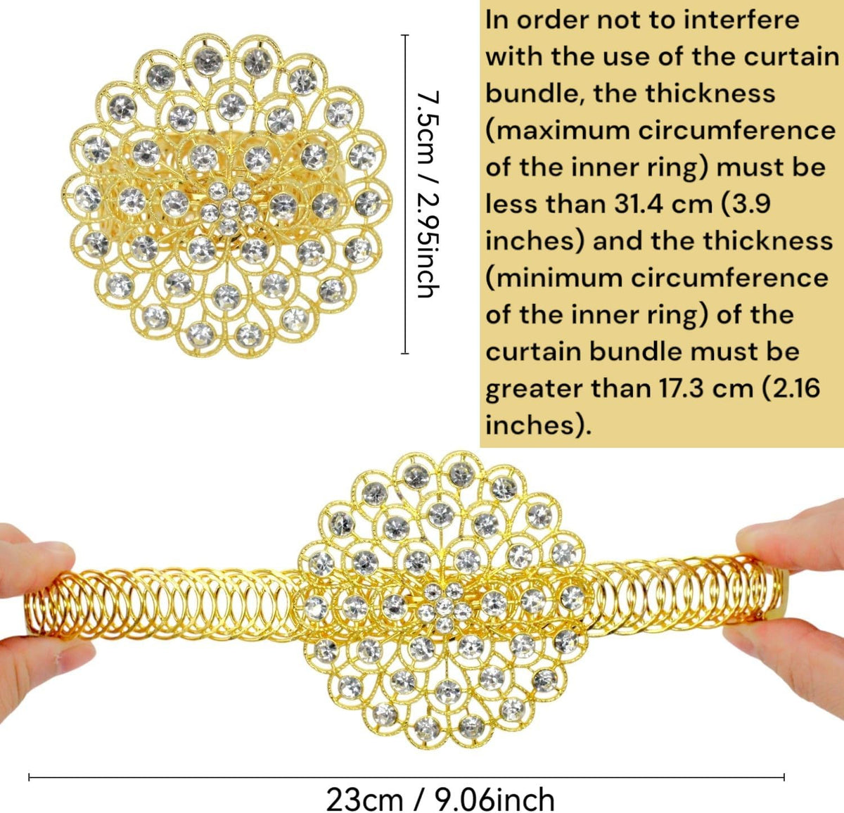 2 Pack Crystal Flower Curtain Tiebacks – Decorative Spring Wire Buckle Clips with Sparkling Rhinestone Flower Design, No Drilling, Easy Fit for Drapes & Sheers (Silver)