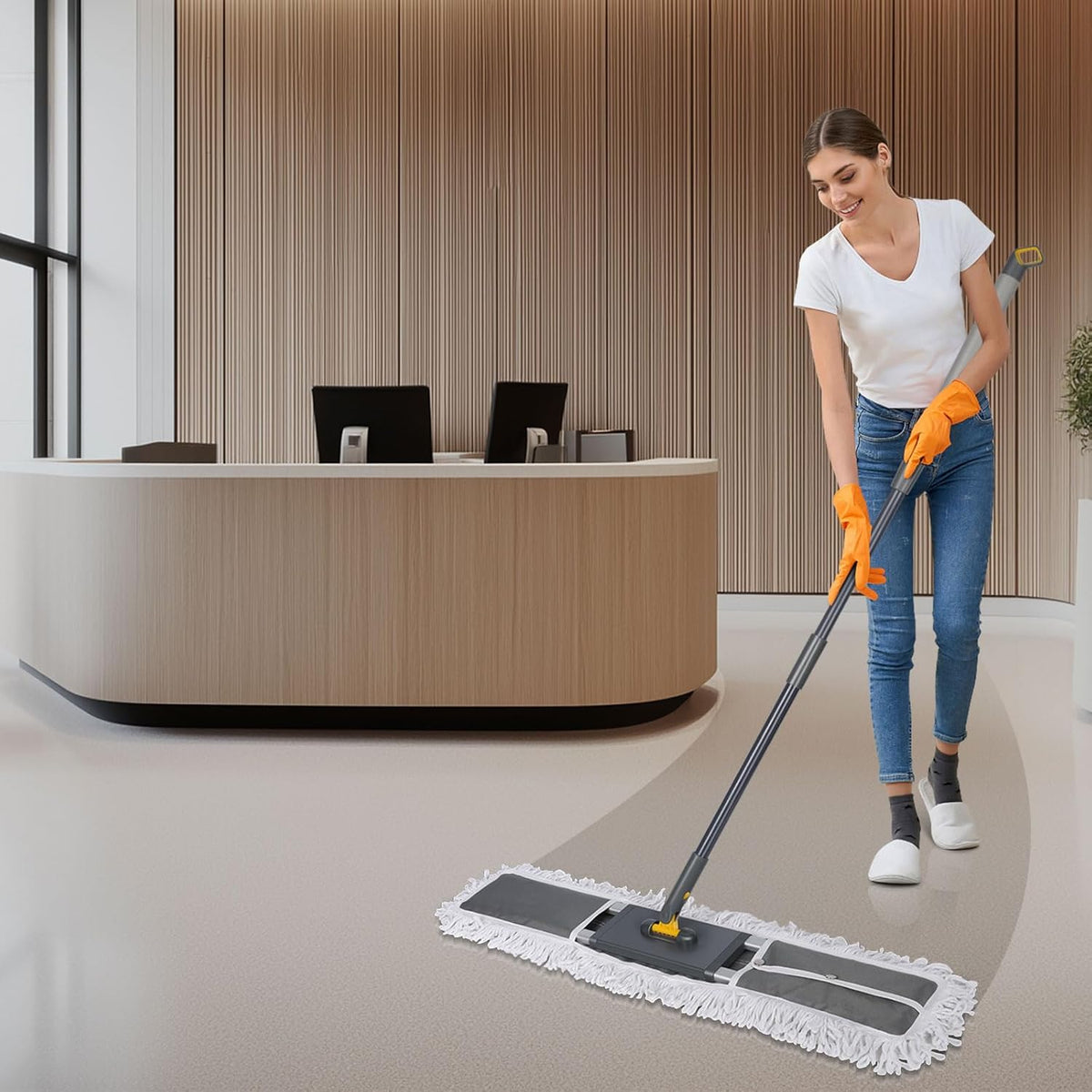 MASTERTOP Commercial Mop, 36'' Large Dust Mop,Heavy Duty Industrial Push Mops with 3 Reusable Microfibre Pads & 62'' Adjustable Handle for Home,Hotel,Mall,Warehouse