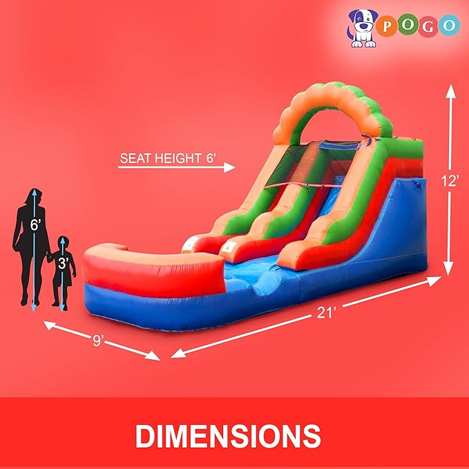 Inflatable Water Slide for Kids & Toddlers with Inflatable Pool, Backyard, Park or Commercial Use, Outdoor Water Play, Includes Blower Stakes, Splash Pool & Storage Bag, Large 21' x 9' x 12'