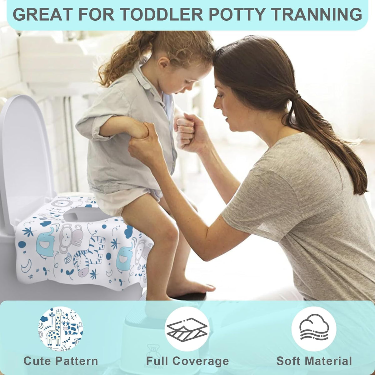 Toilet Seat Covers Disposable, 50 PCS Extra Large Waterproof Toilet Potty Seat Covers for Toddlers, Kids Potty Training, Potable Potty Seat Covers Travel Essentials for Airplane, Public Restroom,Trip