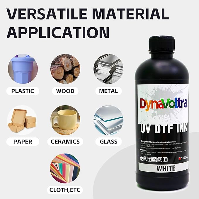 1000ML White UV DTF Ink for UV DTF Printer – Compatible with Ep XP600 TX800 i3200 L805 1390 DX5 DX6 DX7 i1600 DX10 – Fast-Drying, Opaque Direct to Film Ink for Sticker Printing (White)