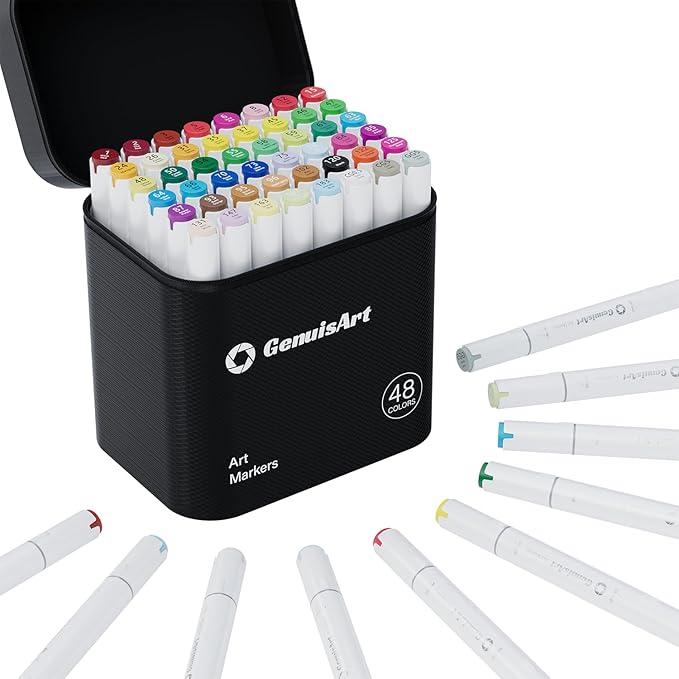 49 Alcohol Markers, With Bleeding-Proof Drawing Mat, Dual Tips Brush & Chisel Art Markers for Coloring, Sketching, Card Making and DIY Patinting- Perfect for Adults and Kids -Refillable
