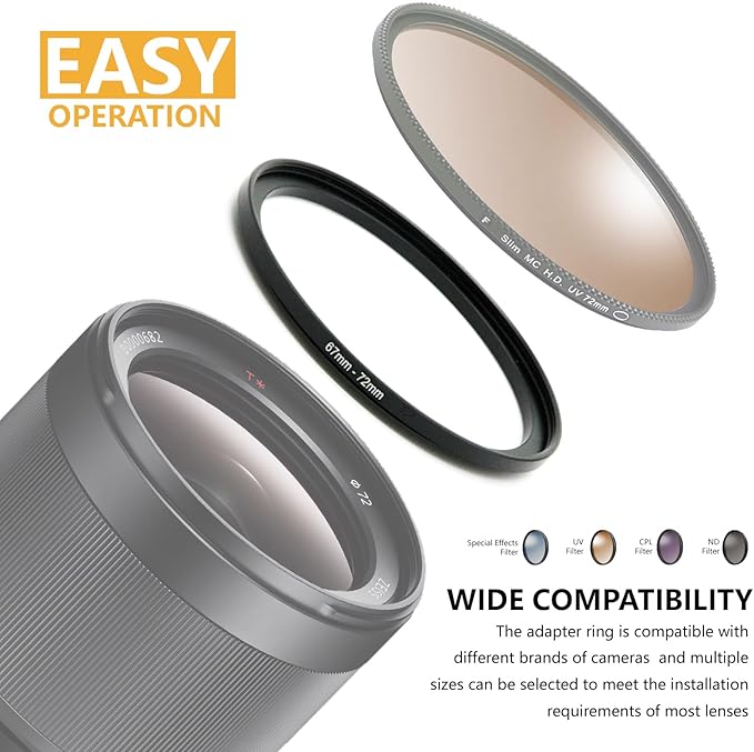62mm to 58mm Step Up Ring Filter Adapter Black Metal Step up Adapter Rings Compatible with All Brand UV CPL ND Camera Lens Filter Step Down Ring (62mm-58mm)