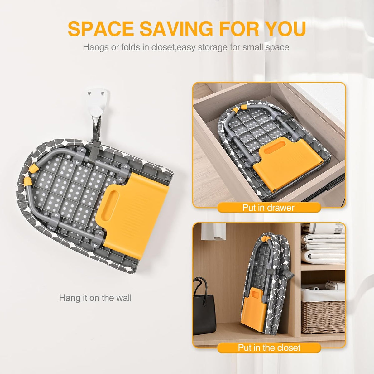APEXCHASER Foldable Ironing Board, Tabletop Small Board with Heat Resistant Covers, Portable Folding Mini Non-Slip Feet for Home, Laundry Rooms, Dorms, Travel Use, Yellow