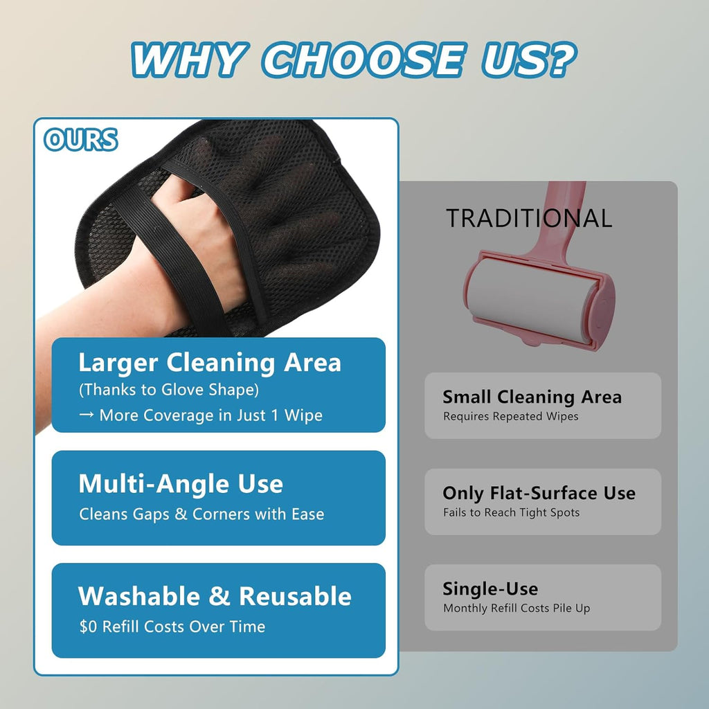 2Pcs Magic Brush Pet Hair Remover, Five-Finger Electrostatic Cat & Dog Hair Removal Gloves for Furniture, Couch, Carpet, Bedding, Reusable Cleaning and Grooming Mitts