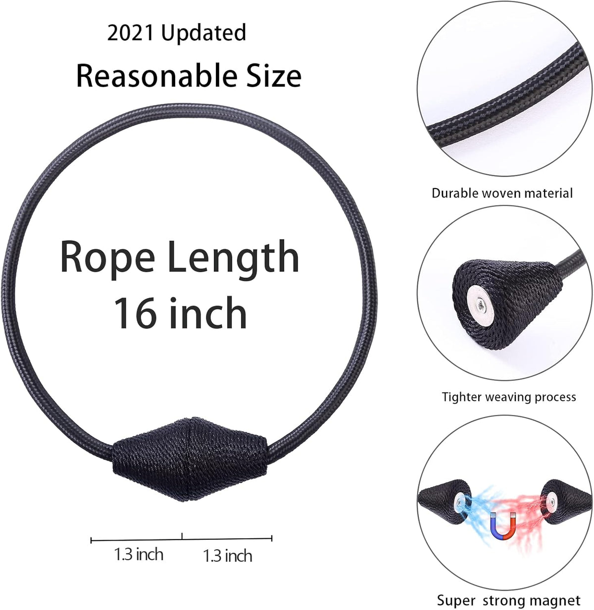 2 PCS Magnetic Curtain Tiebacks, European Style Convenient Drape Tie Backs Holdbacks for Thin or Thick Home & Office Window Draperies, No Tools Required-Black