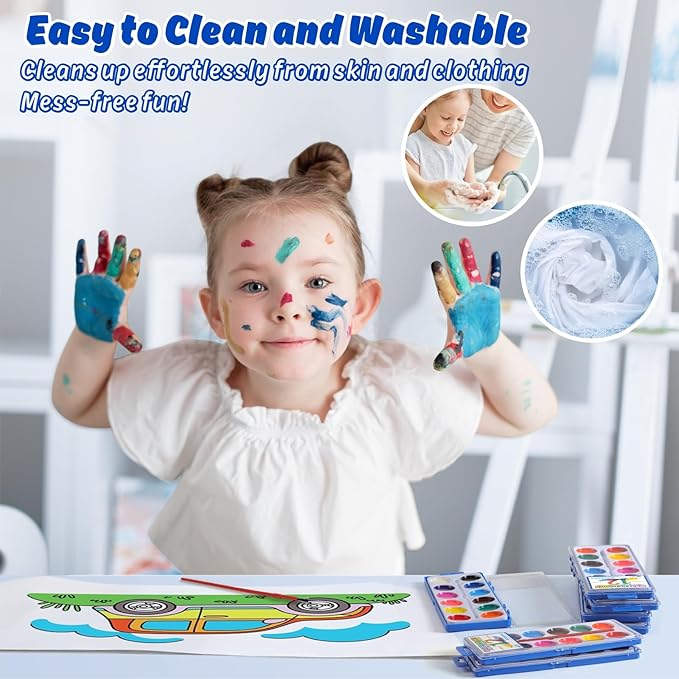 12 Packs Watercolor Paint Set Bulk, 12 Vibrant Colors Washable Watercolors with Brushes for Kids, Art Activities Painting Supplies for School Classroom Home