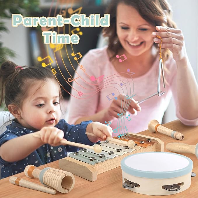 Vanplay Montessori Toys - 6 in 1 Wooden Musical Instruments for Toddlers 1-3, Infant Music Toy for Babies with Boho Xylophone for Boy & Girls Easter Birthday Gifts for 1-2