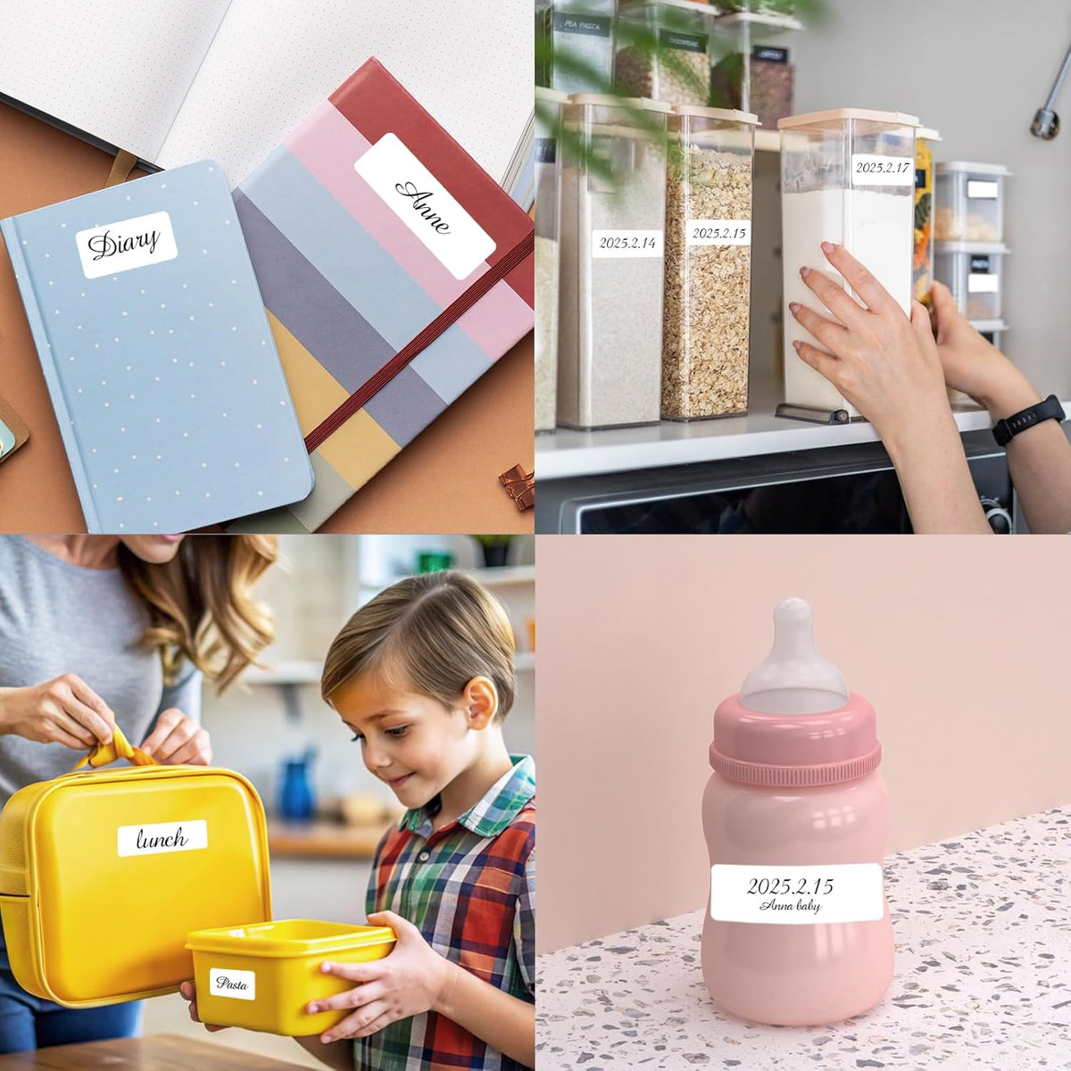 STARLIBOO White Removable Labels, Removable Colored Labels Stickers, Self-Adhesive Rectangular Stickers Water/Oil/Tear Resistant for Storage/Classroom/Home (2 Size, 300 Labels)
