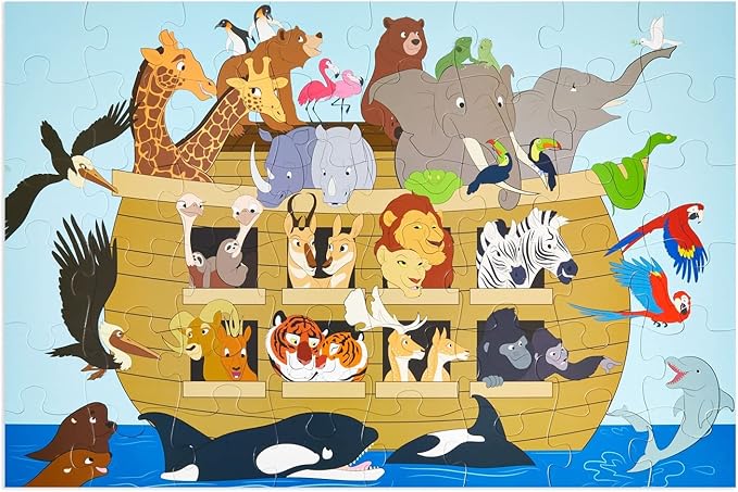 48 Piece Jumbo Floor Puzzle for Kids Ages 3-5 and 4-8, 2x3 Feet Giant Jigsaw Puzzles for Toddler Preschool Learning, Noah's Ark