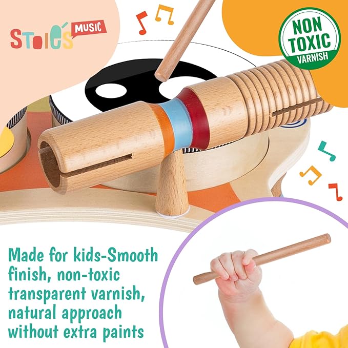 Stoie's Owl Drum Set for Babies and Toddlers 3-5 Years Old- Wooden Percussion Musical Instruments for Kids with Cymbals, Tambourines, Drumsticks, Durable, Safe to Play, Clear Sound, Easy-to asseble