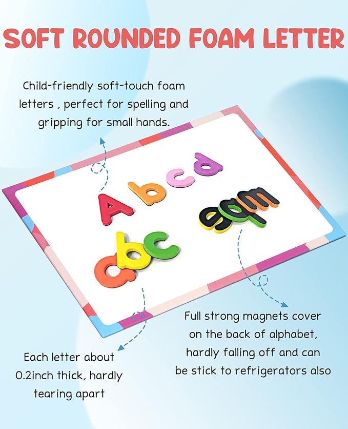 Gamenote Classroom Magnetic Alphabet Letters Kit 238 Pcs with Double - Side Magnet Board - Foam Alphabet Letters for Preschool Kids Toddler Spelling and Learning Colorful ABC Education Fridge Magnets