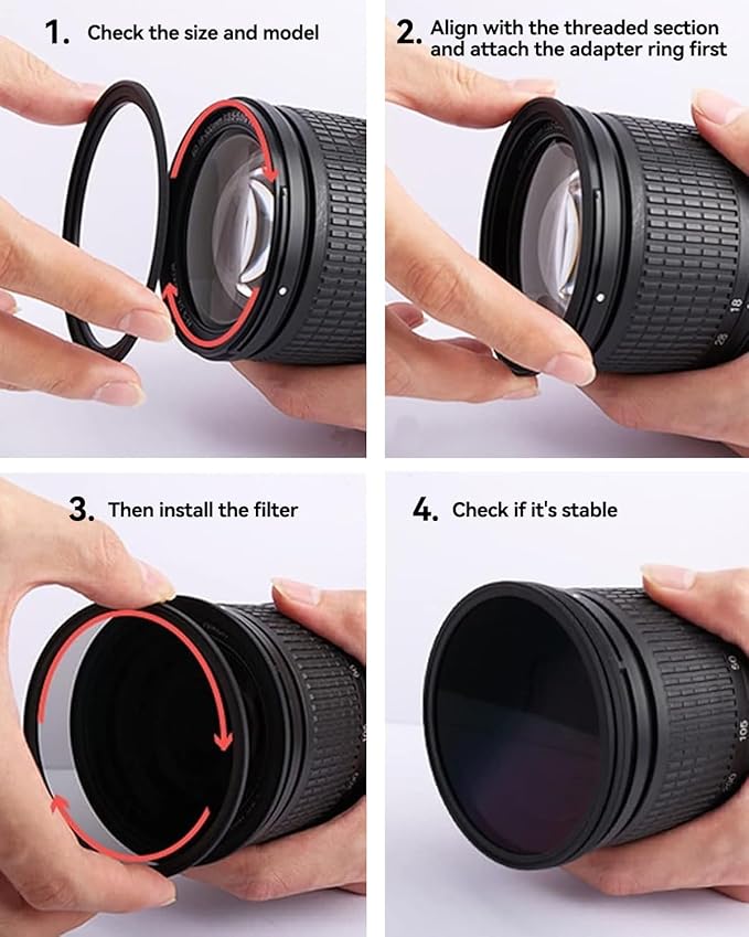 46-52mm Metal Step-Up Ring Adapter Compatible with Mirrorless Cameras DSLR Lens, UV CPL ND Filter Thread Converter, Black