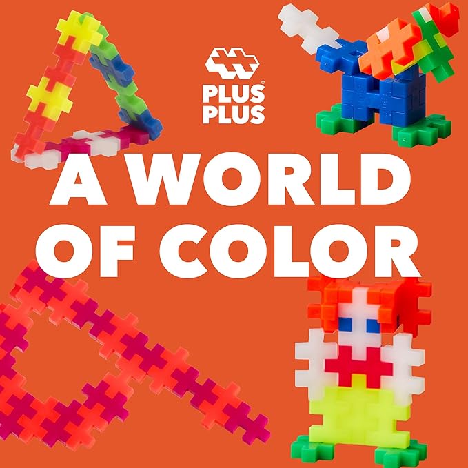 PLUS PLUS Big - Open Play Set - 100 Piece - Neon Color Mix, Construction Building Stem/Steam Toy, Interlocking Large Puzzle Blocks for Toddlers and Preschool