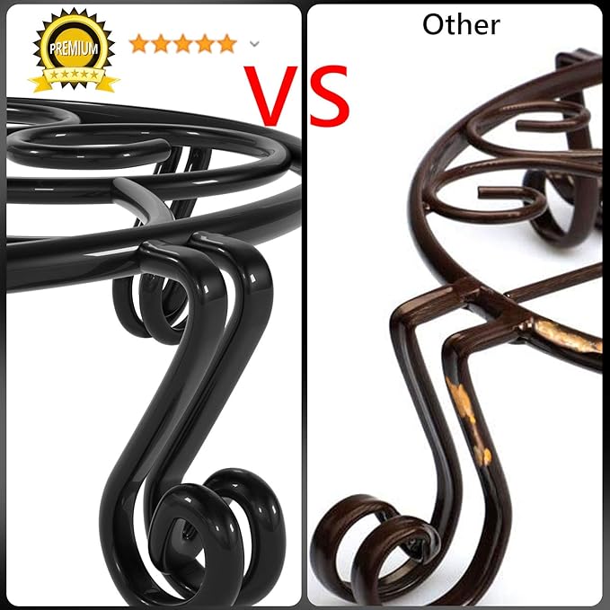 Yimobra Original Patented Plant Stand for Flower Pot Heavy Duty Potted Holder Indoor Outdoor, Metal Rustproof Iron Garden Container Round Supports Rack for Planter, Black, 11.8 Inches