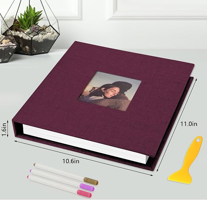 Zesthouse Photo Album Self Adhesive with Picture Display Window, 3-Ring Scrapbook Albums 60 Pages Holds 8x10 5x7 4x6 Photos, DIY Photo Book Ideal Gift for Family Wedding Baby