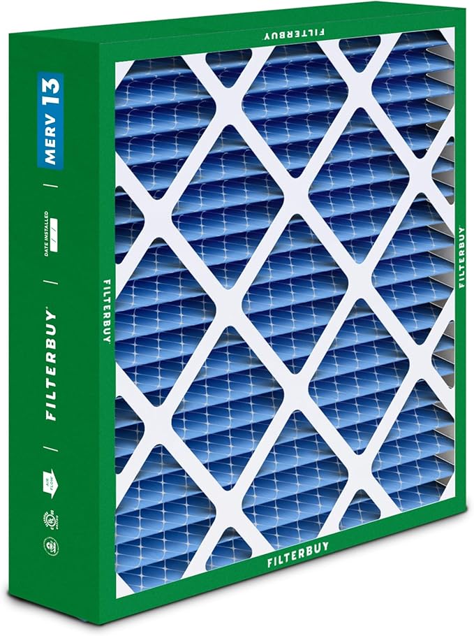 Filterbuy 21x21x5 Air Filter MERV 13 Optimal Smoke & Allergy Defense (1-Pack), Electrostatic Pleated HVAC AC Furnace Filters Replacement for Rheem, Ruud, & Protech (Actual Size: 20.63 x 20.63 x 4.38)