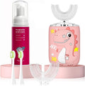 Kids Electric U Shaped Toothbrush,Kids Sonic Full Mouth Toothbrush with 4 Soft Brush Head Automatic Rechargeable 6 Cleaning Modes IPX7 Waterproof 360 Degree Cleaning - Age2-7 Pink