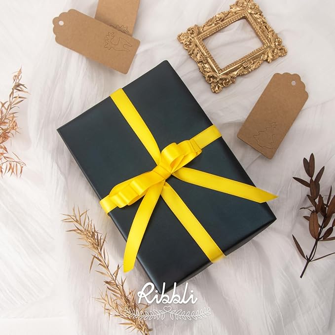 Ribbli Maize Yellow Satin Ribbon Double Faced Satin 1/2 Inch x Continuous 100 Yards-Yellow Ribbon for Gift Wrapping Crafts Wedding Decoration Bows Bouquet Floral Arrangement