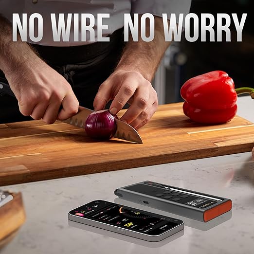 Meat Thermometer Digital Wireless, 800FT Long Range Bluetooth Cooking Thermometer, Food Thermometer for Remote Monitoring of Grill, Oven, Smoker, Air Fryer, Rotisserie, iOS & Android App