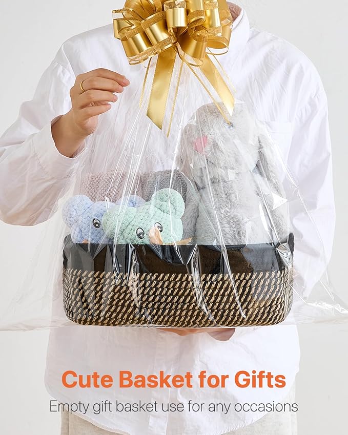 KALLAX Small Woven Basket, 12 x 8 x 4.5 Inches, Storage Basket for Organizing, Cute Small Rope Shelf Closet Cube Storage Bins Baskets for Shelves, Dog Toy Gift Baskets Empty, 3 Pack Black & Brown
