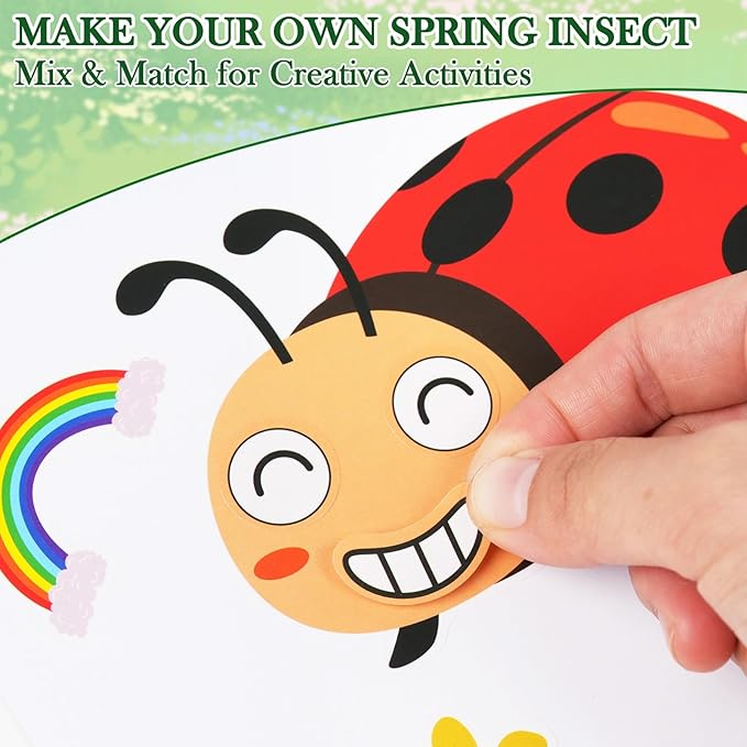 Aowplc 32 Sheets Insect Make-a-Face Stickers for Kids, Fun Spring Party Supplies, Crafts & Classroom Activities