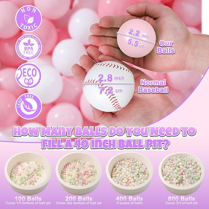 GOGOSO Ball Pit Balls 100 PCS for Toddles, Kids Plastic Balls for Ball Pit, Pool, Pink Party Accessories, Birthday Decoration, Crush Proof and Durable with Storage Bag