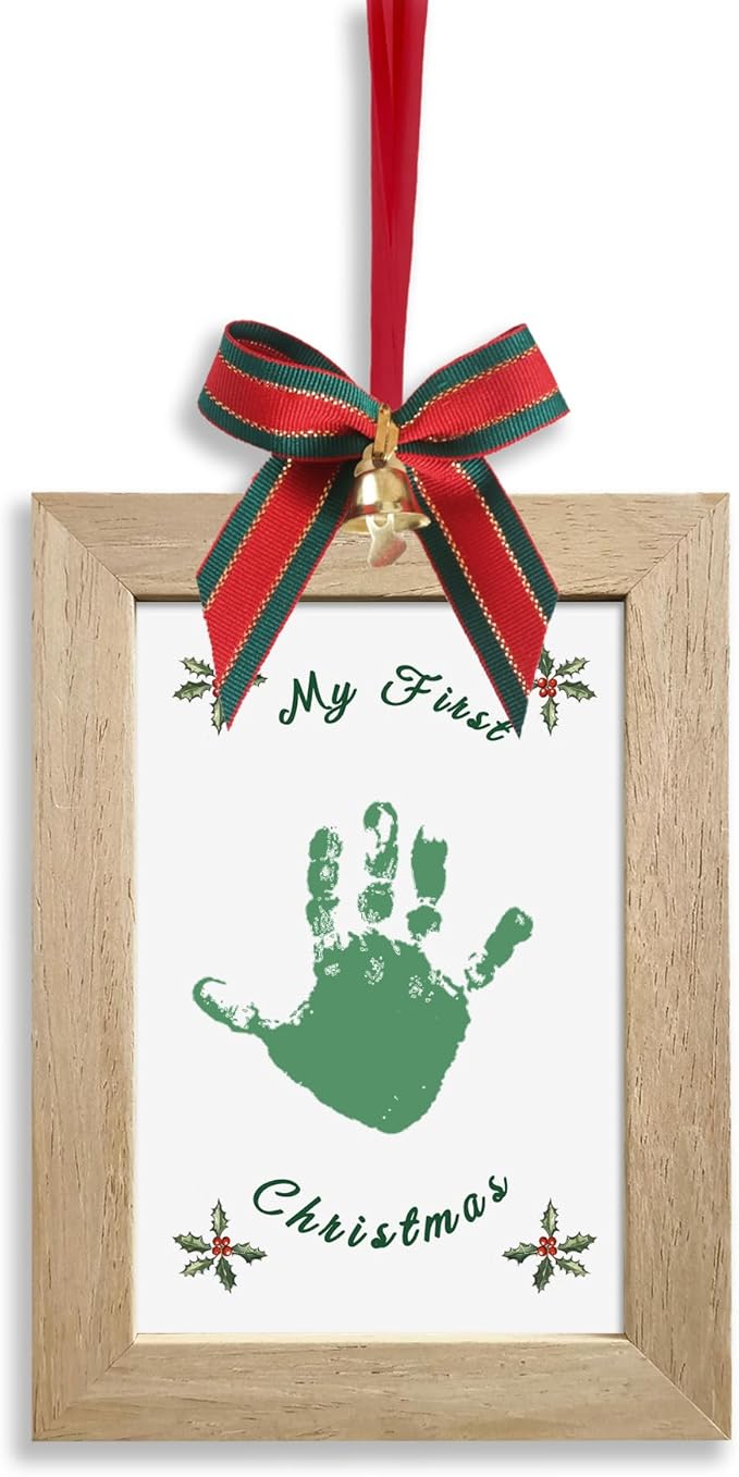 TwoDays Baby's First Christmas Ornament 2025 - DIY Handprint Picture Frame Kit for Tree, Newborn Christmas Gift for Boy or Girl, My 1st Xmas Keepsake Decoration