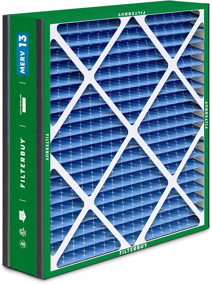 Filterbuy 20x25x5 Air Filter MERV 13 Optimal Smoke & Allergy Defense (1-Pack), Pleated HVAC AC Furnace Filters for Trion Air Bear, Generalaire, Skuttle, and More (Actual Size: 19.63 x 24.13 x 4.88)