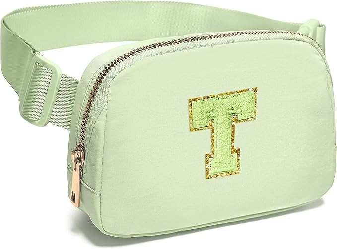 Gitus Gifts for 8 9 10 11 12 Year Old Girls Belt Bag Fanny Pack Crossbody Bags with Initial Letter Patch Cute Stuff Birthday Gifts for Teen Girls Women Personalized Trend Stuff (Light Green-T)
