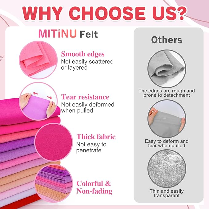 12 Rolls 8"x35"(20.5x90cm) 1.4mm Thick Soft Felt Fabric Sheet 12 Assorted Pink Series Colors Felt Pack for DIY Craft Sewing Squares Nonwoven Patchwork