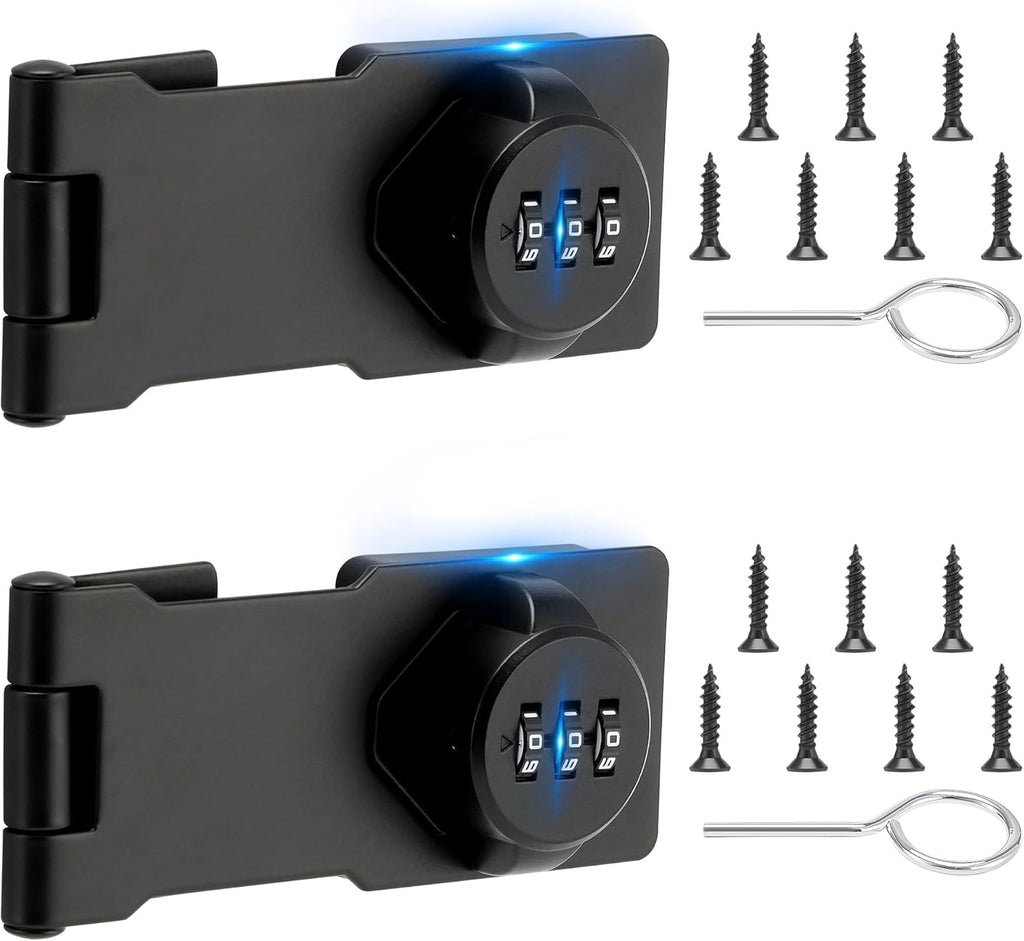 Keyless Cabinet Lock with Combination Code - 3-Digit Password Hasp Latch Lock for Drawers, Bifold Closet Door and Double Sided Door (Black, 4.5 Inch, 2 Pack)