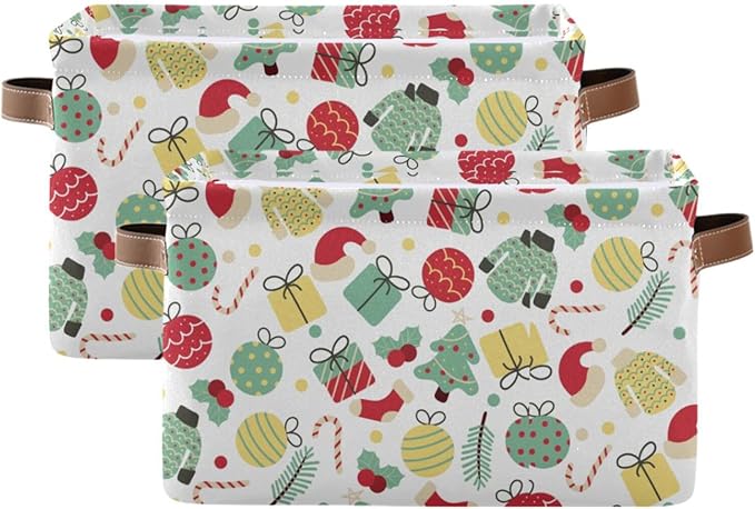 Christmas Storage Basket Tree Candy Canes Socks and Gift Storage Bins Organizer Bag Collapsible Closet Shelf Baskets Cube with handle for Baby Cloth Pet Toy Book 14.2×10.2×8.3 IN
