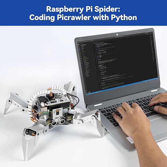 SunFounder PiCrawler AI Robot Kit for Raspberry Pi 5/4/3B+/3B/Zero 2W, ChatGPT-4o Enabled with Voice Command & Video Recognition, App Control, FPV, Camera, Python&Scratch (RPi NOT Included)