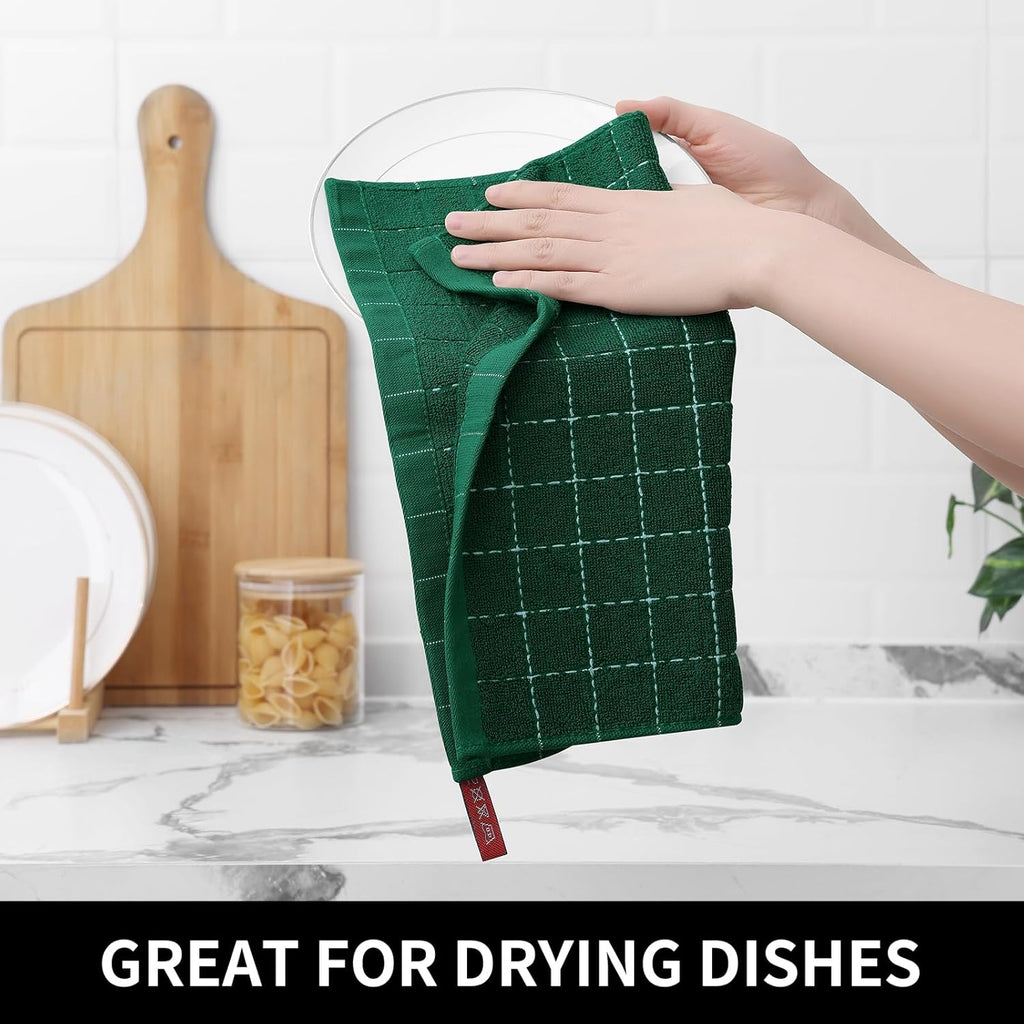 Homaxy 100% Cotton Terry Kitchen Dish Cloths, Ultra Soft and Absorbent Dish Towels for Kitchen, Perfect for Drying and Washing Dishes, 8 Pack, 12 x 12 Inches, Dark Green