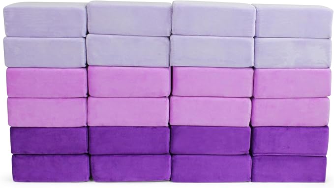 The Original Premium Plush Building Block for Kids - Certified Safe Foam Blocks in Luxuriously Soft Fabric Covers - Set of 24 (Grape)