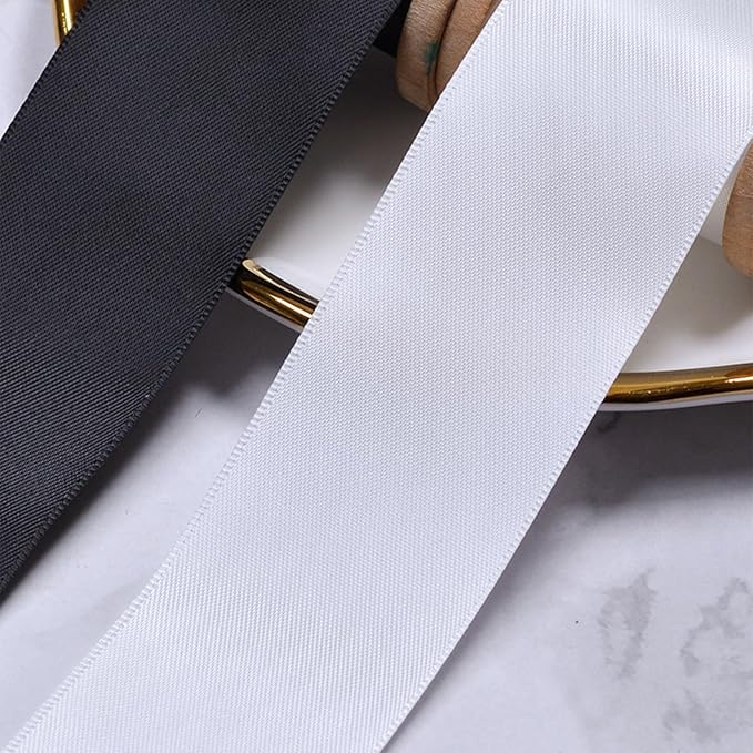 1-1/2" x 100 Yards White Polyester Satin Ribbon Single Faced Fabric Ribbons for Eternal Roses, Flower Bouquets, Gift Wrapping, Crafts, Bridal Shower, Wedding Decor