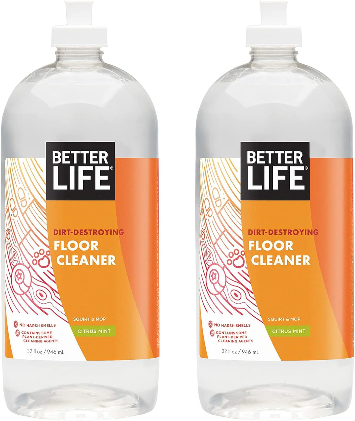 Better Life Floor Cleaner - Liquid Multipurpose Cleaner for Wood, Tile, Laminate, Vinyl, Bamboo - Hardwood Floor Cleaner for Mopping - Citrus Mint, 32 Fl Oz (Pack of 2)