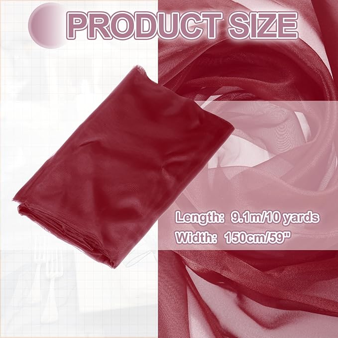 MECCANIXITY Iridescent Sheer Organza Fabric, 10 Yards x 59 Inches Solid Holographic Shiny Fabric Organza Cloth for Wedding, Curtains, Costume, Photo Background, Jujube Red