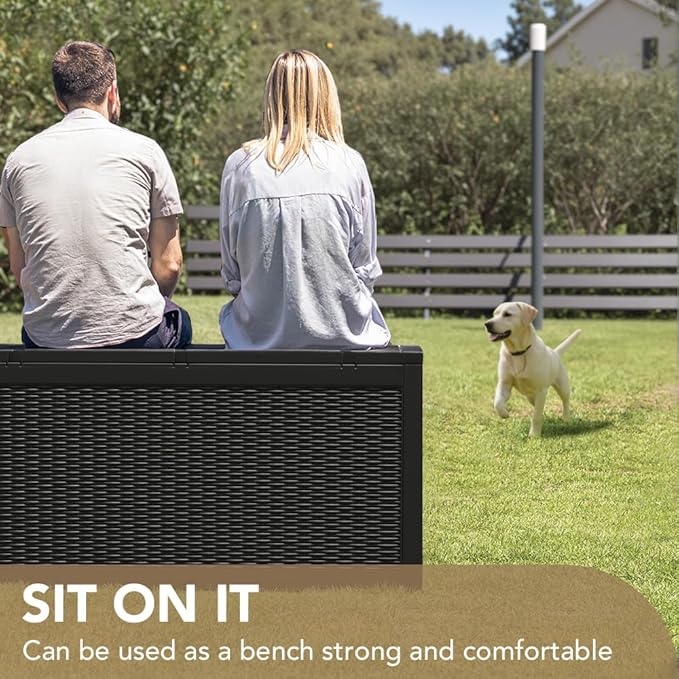 Devoko 95 Gallon Deck Box Large Resin Outdoor Storage Box, Waterproof and UV Resistant Lockable for Outdoor and Patio, Large Storage Cabinet for Patio Furniture, Garden Tools and Pool Supplies, Black
