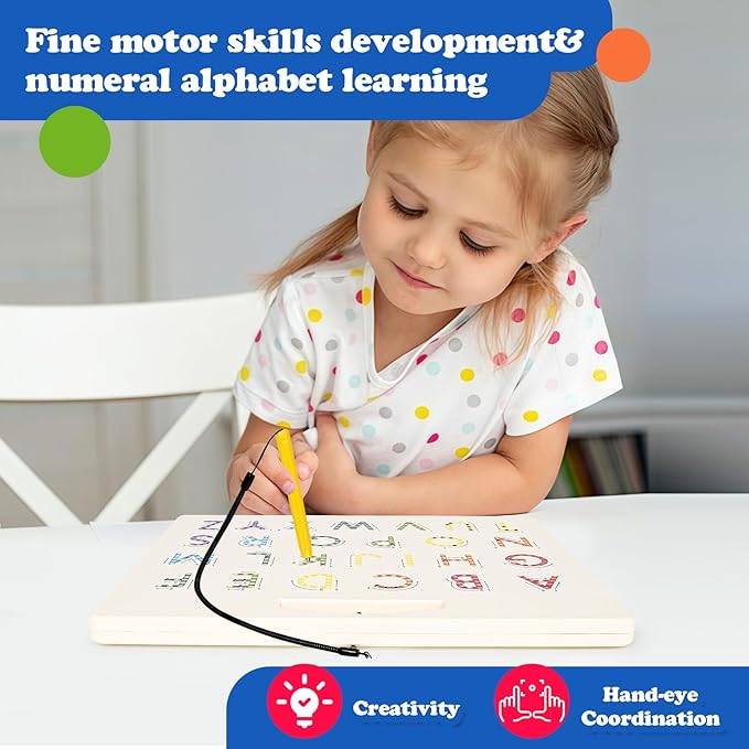 2 in 1 Magnetic Number Tracing Board, Magnetic Drawing Board Numbers 1-20 Writing Board Preschool Handwriting Learning Toys Alphabet & Math STEM Educational Toy for Toddlers Kids