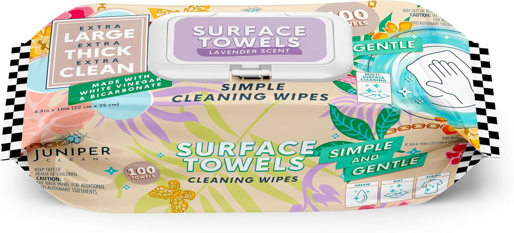 Single Surface Cleaning Wipes Bleach Free, Thick & Large Dispose, All-Purpose Cleaner for Bathroom, Kitchen, Office, 100 Count Soft Flow, Biodegradable, Lavender Scent