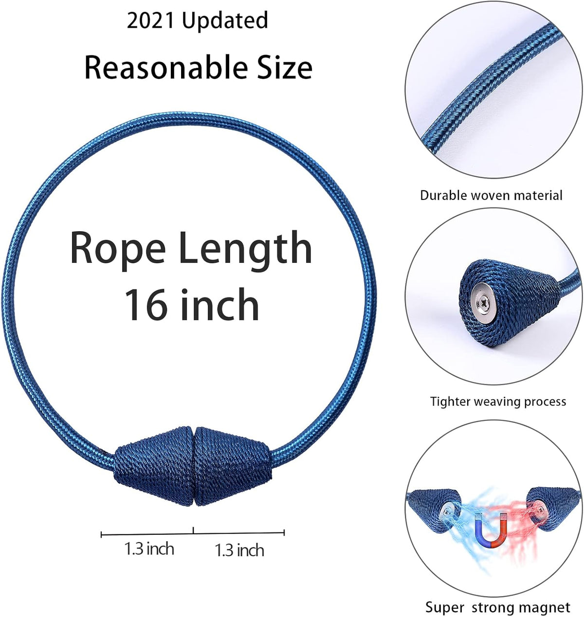 2 PCS Magnetic Curtain Tiebacks, European Style Convenient Drape Tie Backs Holdbacks for Thin or Thick Home & Office Window Draperies, No Tools Required-Light Blue