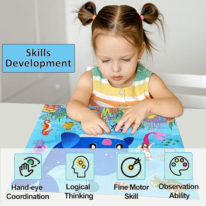Jumbo Floor Puzzle for Kids, Large Jigsaw Puzzles 35 Piece for Kids Ages 3-5,Preschool Learning & Education Toys, Gifts for 4-8 Year Old Boys and Girls (Marine Animals)