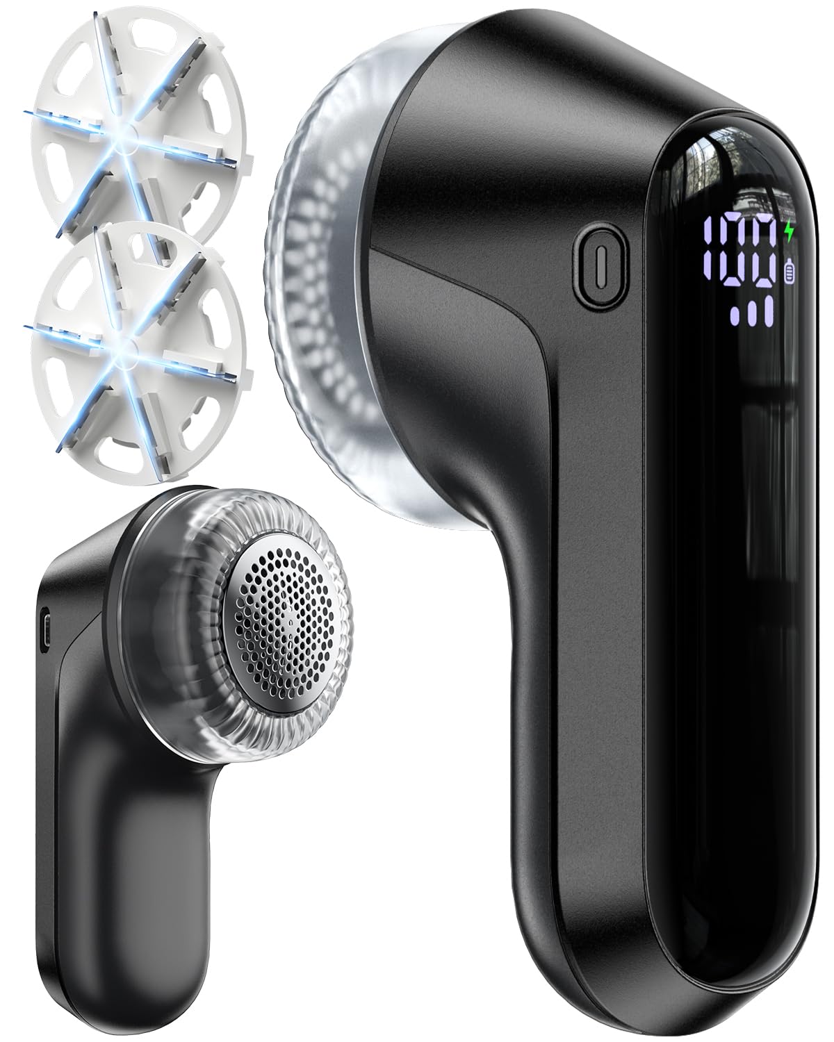 Fabric Shaver, Rechargeable Lint Shaver with Digital Display, Electric Portable Sweater Shaver with 6-Leaf Blades and Safety Lock, 3-Speeds Lint Remover to Remove Pilling for Clothes, Couch, Furniture