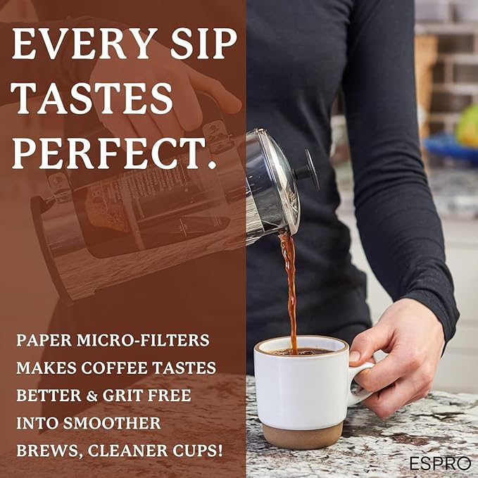 ESPRO 100 Count Coffee Paper Filters for ESPRO P1/P0,12 and 16 Ounces French Press