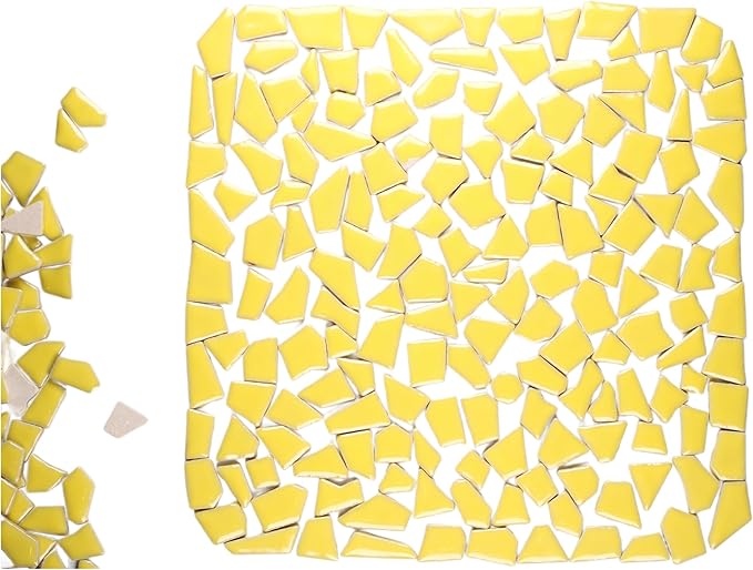 Ceramic Mosaic Tiles for Crafts & Art Projects 200 Grams Vibrant Colors Pieces Fit Together Like a Puzzle Endless Creative Ideas for Mosaic Art DIY Hobbies Small Sizes (Yellow)